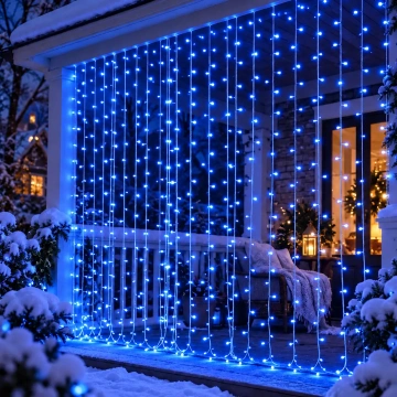 Instalatie LED tip perdea 3 x 3 m, Albastru, 8 Moduri, Memorie, IP44, Interior / Exterior