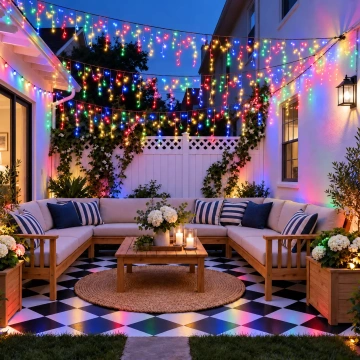Instalație LED tip Turturi multicoloră pentru exterior, decor festiv și ambient vesel 🎉