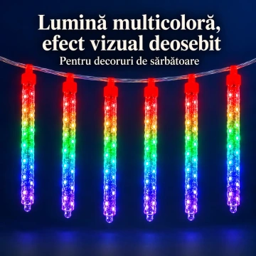 Instalație Decorativă LED 10 m cu Tuburi Tip Țurțuri, Lumină Multicoloră și Cablu Alimentator Inclus, pentru Interior și Exterior - Img 4
