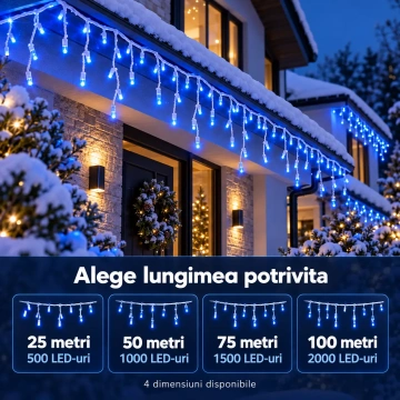 Instalatie LED de Craciun Exterior Albastra, Franjuri / Turturi, 25 / 50 / 75 / 100 m, 500–2000 LED-uri, 8 Jocuri de Lumini - Img 2