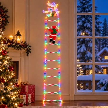 Instalatie LED Scara de Craciun 170 cm, Mos Craciun Detasabil, Lumini Multicolore, Jocuri de Lumini si Flash, Model Ren sau Brad