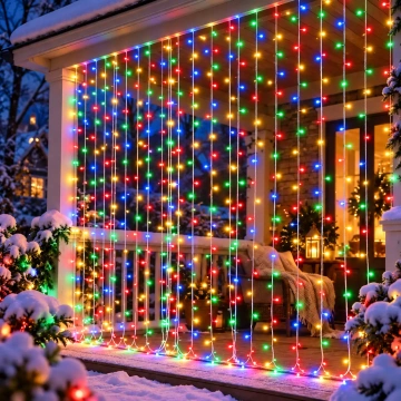 Instalație LED perdea multicoloră 3x3 m, ideală pentru exterior, cu 8 moduri de iluminare✨