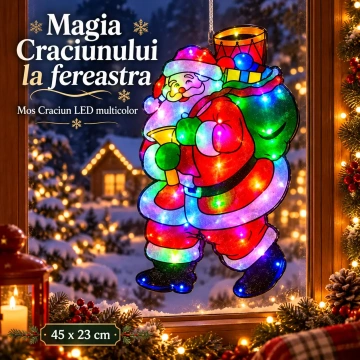 Decoratiune LED Mos Craciun 3D pentru Geam si Vitrina, 45x23 cm, Lumina Multicolora, Alimentare la Priza - Img 2