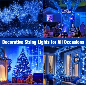 Instalație LED albastre decorative cu lumini pentru Crăciun și Halloween, ideală atât interior, cât și exterior 🎄