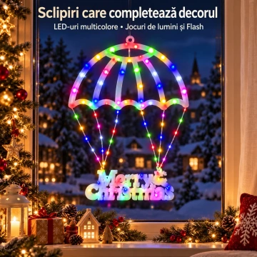 Instalație Decorativă LED Umbrelă Merry Christmas 69 × 50 cm, Multicoloră, cu Jocuri de Lumini și Efect Flash - Img 2