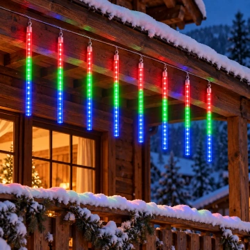 Instalație LED exterior multicoloră tip ploaie meteoriti, 8 tuburi luminoase🌈