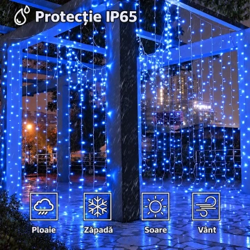 Instalație LED perdea albastră rezistentă IP65 pentru exterior, ideală pentru orice vreme 🌧️❄️☀️💨.