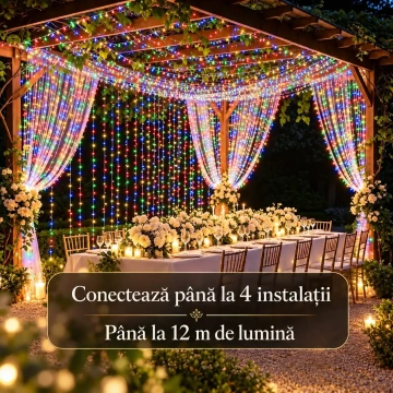 Instalație LED perdea 3x3 m multicoloră, ideală pentru decor interior și exterior cu 8 moduri luminoase ✨