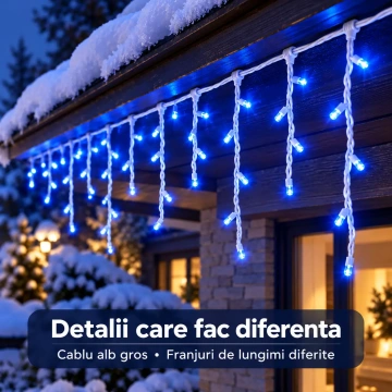 Instalatie LED de Craciun Exterior Albastra, Franjuri / Turturi, 25 / 50 / 75 / 100 m, 500–2000 LED-uri, 8 Jocuri de Lumini - Img 6