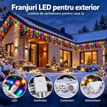 Instalatie LED de Craciun Exterior Multicolora, Franjuri / Turturi, 25 / 50 / 75 / 100 m, 500–2000 LED-uri, 8 Jocuri de Lumini - Img 5