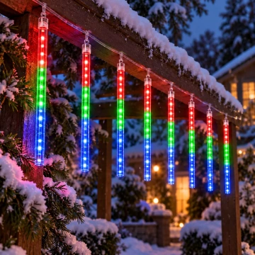 Instalație LED multicoloră tip ploaie de meteoriți pentru exterior, 8 tuburi 🌈