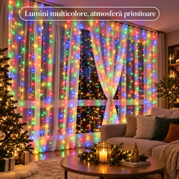 Instalație LED perdea 3x3 m multicolor, ideală pentru decor festiv interior și exterior 🎄