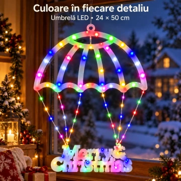 Instalație Decorativă LED Umbrelă Merry Christmas 69 × 50 cm, Multicoloră, cu Jocuri de Lumini și Efect Flash - Img 6