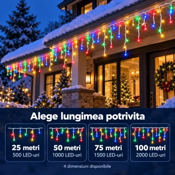 Instalatie LED de Craciun Exterior Multicolora, Franjuri / Turturi, 25 / 50 / 75 / 100 m, 500–2000 LED-uri, 8 Jocuri de Lumini - Img 2