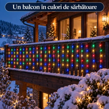 Instalație LED tip perdea multicoloră pentru balcon decorat de sărbători 🎄