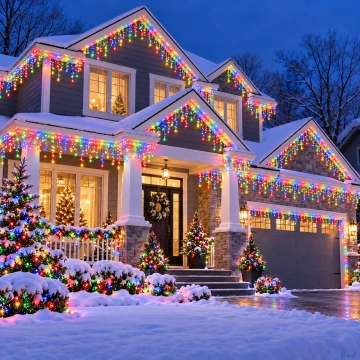 Instalație LED tip Turturi Multicoloră, 8 / 12 / 20 m, 8 Moduri, IP44, Conectabilă