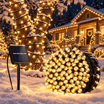 Instalație solară LED alb cald, 10–100 m, 100–1000 LED-uri, 8 moduri de iluminare