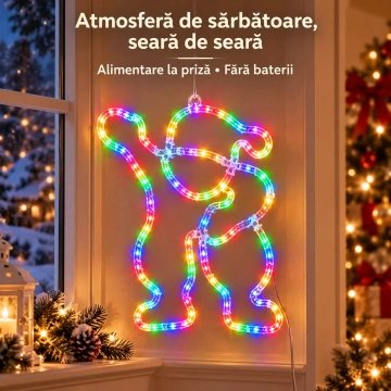 Decorațiune LED Moș Crăciun 44 × 36 cm, Multicoloră, cu Jocuri de Lumini și Efect Flash, Alimentare la Priză - Img 6