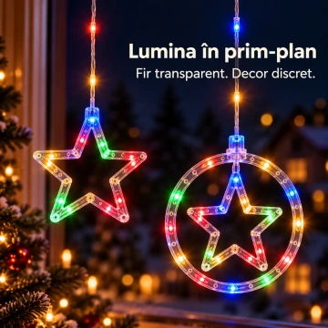 Instalație de Crăciun LED Perdea 4 m, Multicoloră, cu Stele și Ornamente, Fir Transparent, Conectabilă, Interior și Exterior - Img 2
