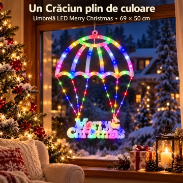 Instalație Decorativă LED Umbrelă Merry Christmas 69 × 50 cm, Multicoloră, cu Jocuri de Lumini și Efect Flash - Img 3
