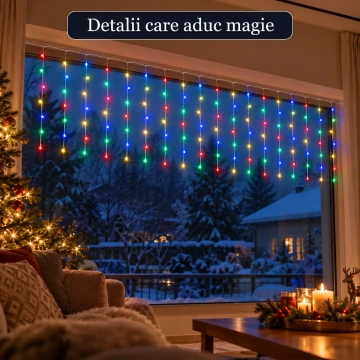Instalație LED tip perdea multicoloră pentru decor magic de Crăciun 🎄