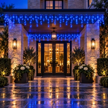Instalație LED tip turturi albastri, decor elegant pentru exterior cu lumini strălucitoare. ✨