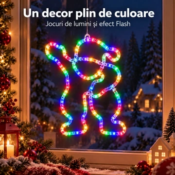 Decorațiune LED Moș Crăciun 44 × 36 cm, Multicoloră, cu Jocuri de Lumini și Efect Flash, Alimentare la Priză - Img 3