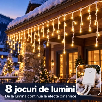 Instalatie LED de Craciun Exterior Alb Cald, Franjuri / Turturi, 25 / 50 / 75 / 100 m, 500–2000 LED-uri, 8 Jocuri de Lumini - Img 3