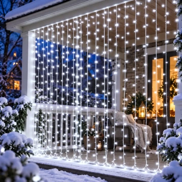 Instalatie LED tip perdea 3 x 3 m, Alb Rece, 8 Moduri, Memorie, IP44, Interior / Exterior