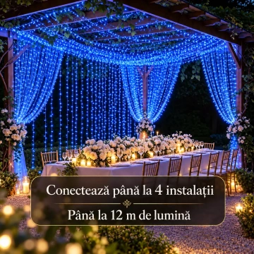 Instalație LED perdea albastră 3x3 m, ideală pentru decor exterior cu până la 12 m lumină✨