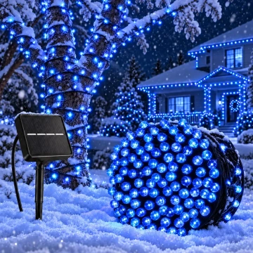Instalație solară LED albastră, 10–100 m, 100–1000 LED-uri, 8 moduri de iluminare
