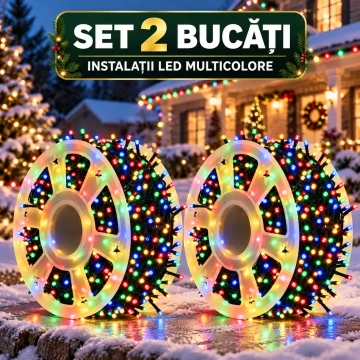 Set 2 Instalații LED Multicolore pe Rolă, 2 x 50 m / 2 x 100 m, 8 Moduri de Iluminare