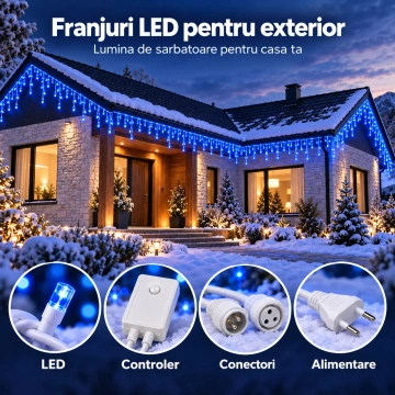 Instalatie LED de Craciun Exterior Albastra, Franjuri / Turturi, 25 / 50 / 75 / 100 m, 500–2000 LED-uri, 8 Jocuri de Lumini - Img 4