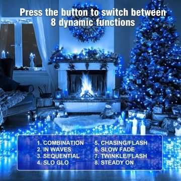 Instalație de Crăciun cu LED-uri albastre, 8 moduri dinamice de iluminare pentru decor festiv 🎄