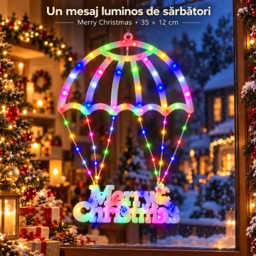 Instalație Decorativă LED Umbrelă Merry Christmas 69 × 50 cm, Multicoloră, cu Jocuri de Lumini și Efect Flash - Img 4