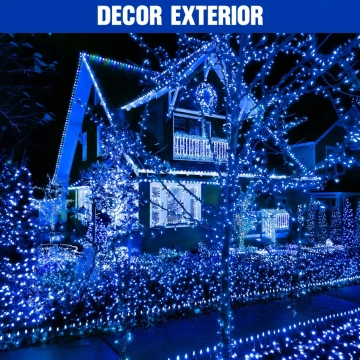 Instalație LED albastră pentru exterior, decor festiv strălucitor 🌟