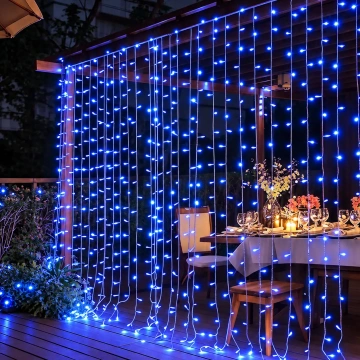 Instalație LED tip perdea albastră 3x3 m, ideală pentru decor interior și exterior✨.