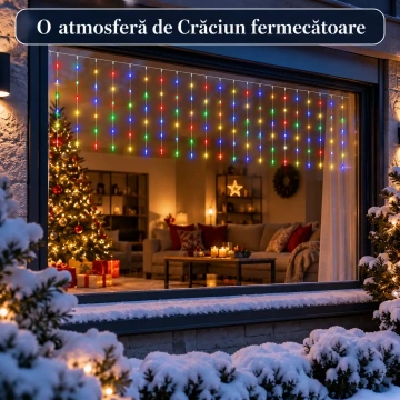 Instalație LED tip perdea multicoloră, perfectă pentru decor Crăciun 🎄