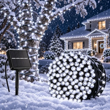 Instalație solară LED alb rece, 10–100 m, 100–1000 LED-uri, 8 moduri de iluminare