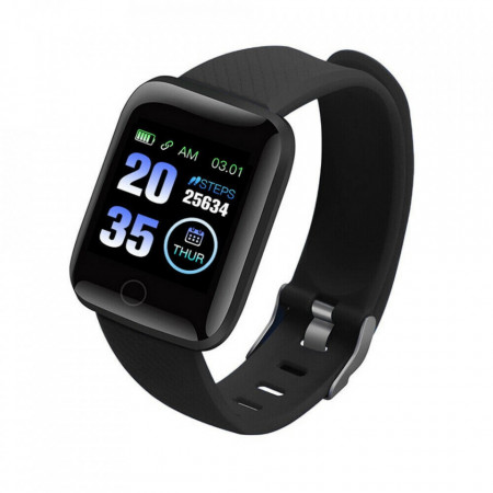 Bratara Fitness 116-Plus, Bluetooth, Notificari, Pedometru, Monitorizare sedentarism, Puls, Oxigen sange, negru