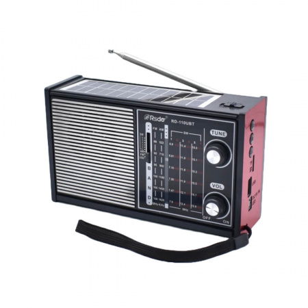 Radio portabil cu incarcare solara, Acumulator 3.7v, USB, TF, AM, FM, SW1-6, lanterna led - RD-110UBT din profil