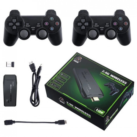 Consola jocuri retro, Game Stick lite 4K, 20000+, 2 controllere wireless, joystick, M8, negru