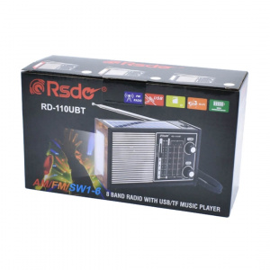 Radio portabil cu incarcare solara, Acumulator 3.7v, USB, TF, AM, FM, SW1-6, lanterna led - RD-110UBT in cutia originala