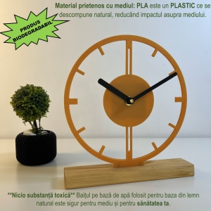 Ceas de birou - Mecanism SILENTIOS – DECORADI®, Eco-friendly, Bază din Lemn Natural, Design Abstract, Auriu 21.5 cm – Cadou sau Ceas de camera decorativ cu design modern, Printat 3D din PLA Eco (plastic biodegradabil) - Img 4