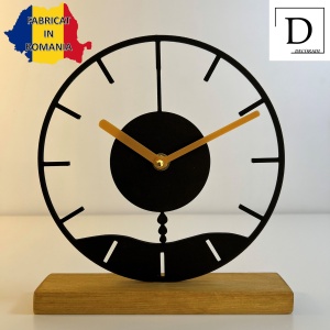 Ceas de birou - Mecanism SILENTIOS – DECORADI®, Eco-friendly, Baza din Lemn Natural, Design Abstract, Negru 22 cm – Cadou sau Ceas de camera decorativ cu design modern, Printat 3D din PLA Eco (plastic biodegradabil) - Img 2