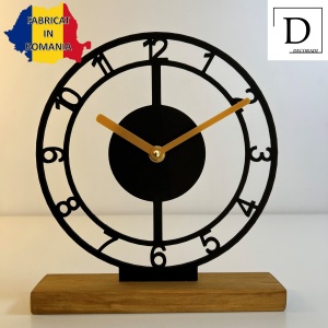 Ceas de birou - Mecanism SILENTIOS – DECORADI®, Eco-friendly, Baza din Lemn Natural, Afisare cu cifre arabe, Design Abstract, Negru 22 cm – Cadou sau Ceas de camera decorativ cu design modern, Printat 3D din PLA ECO(plastic biodegradabil) - Img 2