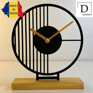 Ceas de birou - Mecanism SILENTIOS – DECORADI®, Eco-friendly, Baza din Lemn Natural, Design Abstract, Negru 22.5cm – Cadou sau Ceas de camera decorativ cu design modern, Printat 3D din PLA ECO (plastic biodegradabil) - Img 2