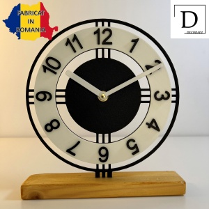 Ceas de birou - Mecanism SILENTIOS – DECORADI®, Eco-friendly, Baza din Lemn Natural, Afisare cu cifre arabe, Design Abstract, Negru / Alb 22.5 cm – Cadou sau Ceas de camera decorativ cu design modern, Printat 3D din PLA (plastic biodegradabil) - Img 2