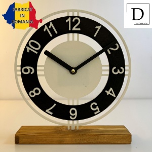 Ceas de birou - Mecanism SILENTIOS – DECORADI®, Eco-friendly, Baza din Lemn Natural, Afisare cu cifre arabe, Design Abstract, Alb / Negru 22.5 cm – Cadou sau Ceas de camera decorativ cu design modern, Printat 3D din PLA (plastic biodegradabil) - Img 2