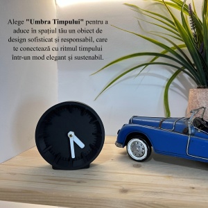 Ceas de birou - Mecanism SILENTIOS – DECORADI®, Eco-friendly, Design Modern, Negru, Diametru 11 cm – Cadou sau Ceas de camera decorativ cu design modern, Printat 3D din PLA ECO(plastic biodegradabil) - Img 5